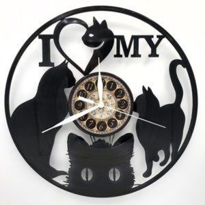 I HEART MY CAT vinyl record clock